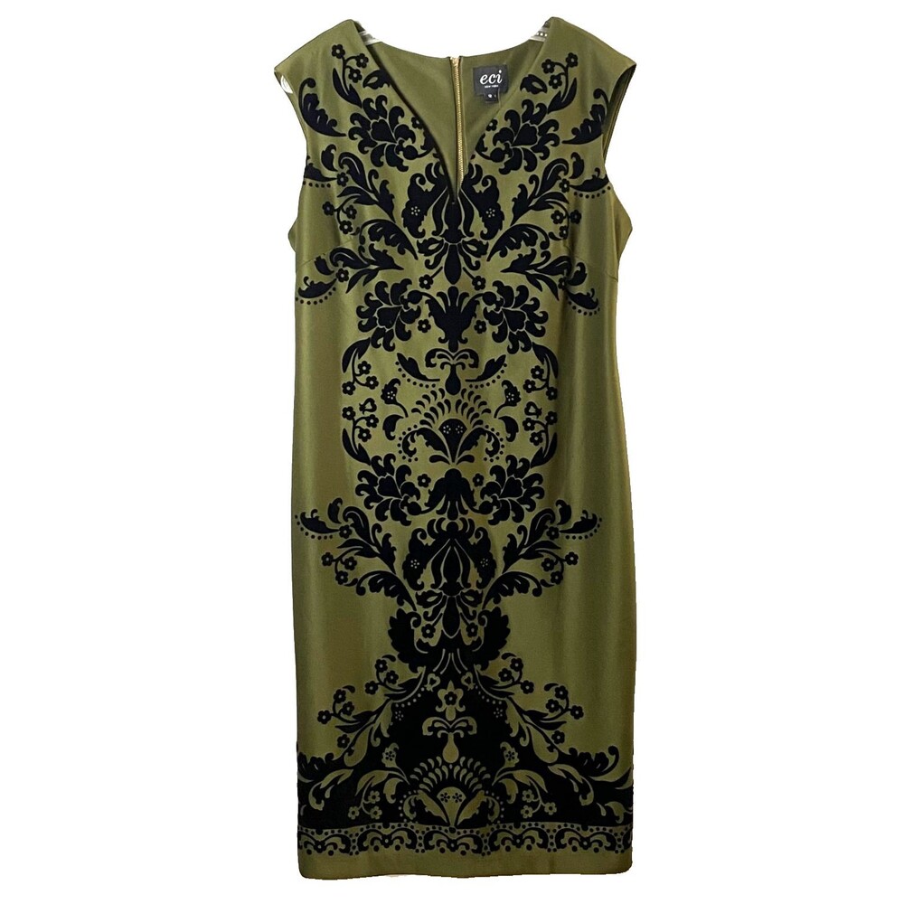 Eci New York Velvet Paisley Flocking Sheath Dress Size 12 Multi Stretch NWT